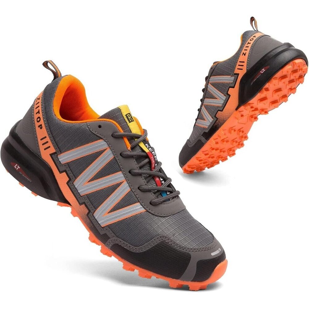 🆕 Men Orange Trail Running Shoes Waterproof Non-Slip All-Terrain Walking Hiking
